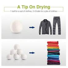 Set Of 6 XL Organic Wool Dryer Balls, Reusable, Natural Fabric Softener, Reduces Drying Time By 40%, Anti-Static, Wrinkle-Free, Chemical-Free, Shortens Washing Time For Baby Clothes, Gentle On Sensitive Skin, Reusable More Than 3000 Times. - White - View 3