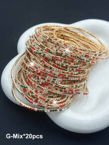 1pc/6pcs/12pcs/20pcs/60pcs Christmas Color Crystal Tennis Bracelet Elastic Bangle, Multi-Layer Wear For Women, Christmas Party