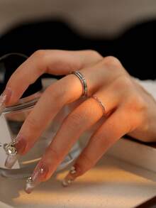 Nooxian Set de 3 anillos de cúbico de zirconia con relieve de cobre minimalista, anillos de alta gama para damas adecuados para uso diario - Plateado - Ver 7