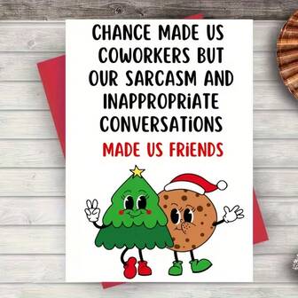 1pc Christmas Greeting Card For Colleagues And Friends - Anime-Themed Paper Card With Cartoon Christmas Tree And Cookie, Humorous Sarcasm & Inappropriate Conversation Design For Christmas