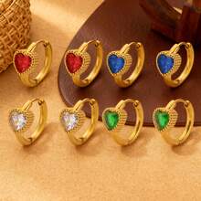 Delicate & Compact Colorful Heart Shaped Earrings, Stainless Steel Hypoallergenic Fashion Heart Earrings For Men & Women, Versatile For Daily, Party, Valentine's Day, Christmas, Birthday Gift - Heart - View 1