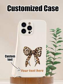 1pc Customizable White TPU Phone Case With Bow Pattern, Shockproof & 1pc White Silicone Lanyard, Customized Text Phone Case, Anniversary Gift, Valentine's Day Gift, Birthday Gift, Wedding Gift, Mother's Day Gift - Multicolor - View 1