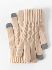 1 Pair Women's Winter Warm Touchscreen Gloves And 1 Pair Beige Knitted Full Finger Warm Gloves, Suitable For Running, Driving, Cycling, Parties, Hiking And Cold Weather In Winter, Random Style Delivery - Multicolor - View 10