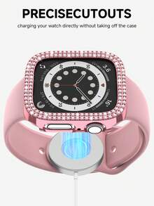 4 Stücke Bling Doppelreihen Strass Cut Out Apfel Uhr Schutzhülle, 4-Farben-Kombinations-Set, modisch für Frauen, stoßfeste Hartplastik Uhr Schutzabdeckung kompatibel mit Apple Watch 38/40/41/42/44/45/46/49mm, passend für Apple Watch Series Ultra/10/9/8/7/6/SE/5/4/3