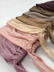 1pc Women's Fashionable Solid Color Elastic Drawstring Hooded Headscarf, Versatile Neck Scarf Suitable For Daily Wear,Beach,Holiday,Accessories,Travel Essential - Camel - View 6