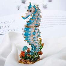 YU FENG 4.1inch Hinged Seahorse Trinket Box Hand-Pasted Rhinestones Crystal Jewelry Storage Box Christmas Gift,Seahorse-1 - 海馬-1 - 查看 9