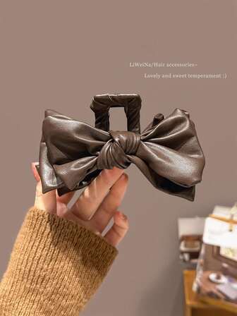 1 st elegant hårspänne i läder med rosett, stor hårklämma, vintage håraccessoar, hårklämma med rosett, ABS-plast, lämplig för höst-/vintermodehårklämma