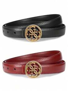 1/2pcs Ladies' Belt Smooth Buckle Belt Korean Fashion Letter V Pants Belt Ladies' Belt Student Campus Versatile Wear Resistant - Multicolor - View 19