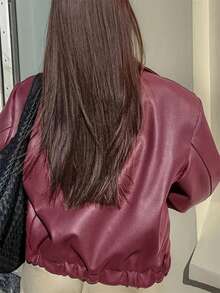 This Black Leather Jacket = 90s Cool Girl Vibes (Effortless & Edgy)   Spring Outfits For Women    Tops For Women       Business Casual Woman   Summer Promotion - 紅色 - 查看 2