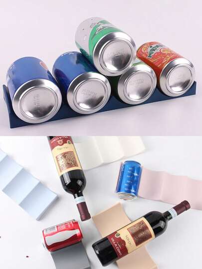 Four-Grid Creative Countertop Wine Rack, Household Beverage Storage Stand, Space-Saving Fridge Organizer, Portable Stackable Holder For Wine And Soda Bottles.