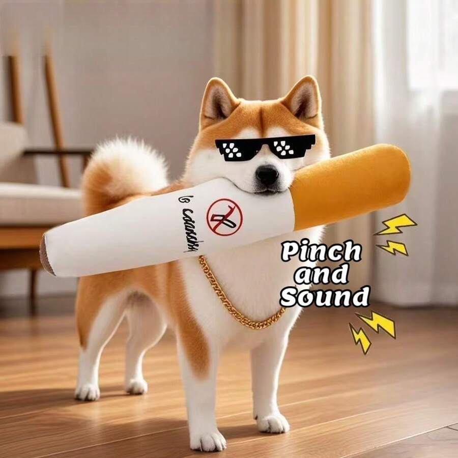 1pc Cigar Shaped Chew Toy, Suitable For Dogs Who Like To Chew, Interactive Dog Toy, Puppy Pretend Cigar Chew Toy - Plush Squeaky Pet Toy In Cigar Shape, Helps Clean Teeth And Keep Your Beloved Dog Entertained, Creative Chew Toy For Medium & Small Dogs. No Tobacco, Just Fun. - Multicolor - View 1