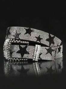 1pc Men's Multicolor Glitter Studded Streetwear Punk Y2K Fashion Belt - 彩色 - 查看 1