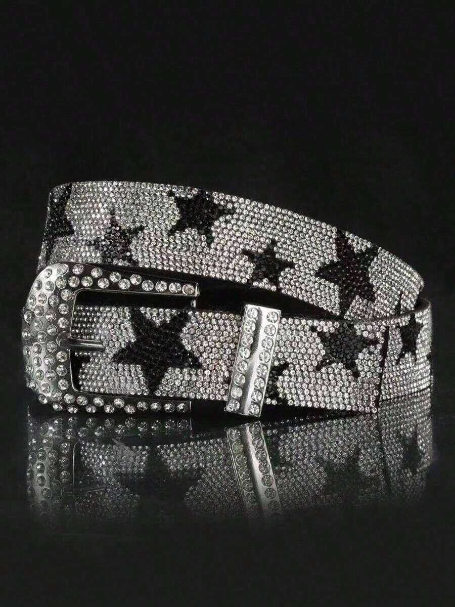 1pc Men's Multicolor Glitter Studded Streetwear Punk Y2K Fashion Belt - 彩色 - 查看 1