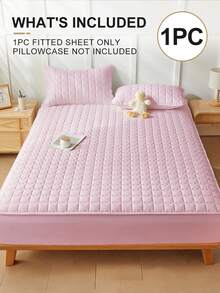 1pc Waterproof Fitted Sheet, Bedding, Skin-Friendly Mattress Cover, Soft And Comfortable Bedding For Bedroom, For All Seasons, Room Decor, Fall Decor, Halloween Gift, 11.8 Inch Deep Pocket Cooling Breathable Quilted Square Lattice Fitted Sheet, For Queen King Twin All Size, Solid Color Mattress Protective Cover, Dustproof, Comfortable And Machine Washable - 粉色 - 查看 2