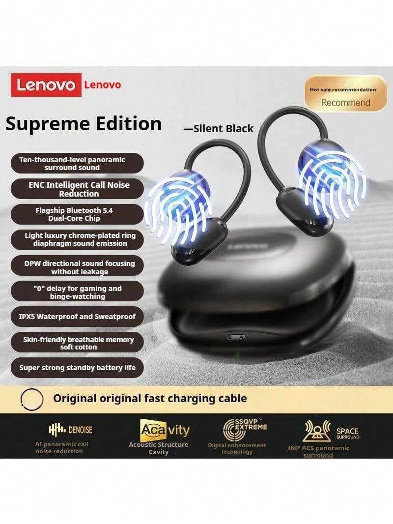 Lenovo EA370 Bone Conduction Bluetooth Headphones: Open-Ear Design, Long Battery Life, High-Quality Sports Audio, Surround Sound, Bluetooth 5.4 DPW, Directional Sound Focus, No Sound Leakage, Smart Noise Cancellation. - Black - View 1