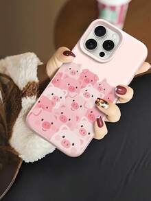 1pc Cute Pink Pig Pattern, Large Hole Liquid Pink Shockproof Silicone Phone Case, Suitable As Holiday Gift, Compatible With Apple IPhone Xs/Xsmax/Xr/11 12 13 14 15 16pro/Promax/14 15 16plus/17, Unisex - Multicolor - View 2