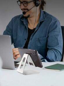 حامل هاتف شفاف محمول للمكتب، متوافق مع هواتف أندرويد والأجهزة اللوحية، اكسسوارات المكتب، للاستخدام المنزلي والمدرسي، حامل هاتف خلوي أكريليك قطعة واحدة - الأسود - مشاهدة 2