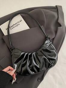 Shiny Pleated Shoulder Bag, Fashionable & Elegant, 2025 New Korean Style Underarm Bag