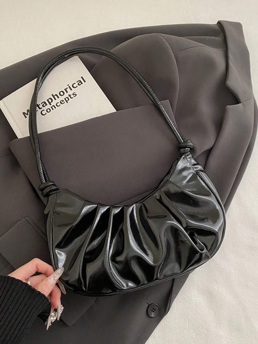 Shiny Pleated Shoulder Bag, Fashionable & Elegant, 2025 New Korean Style Underarm Bag