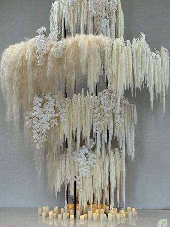  3/1 Pc White Hanging Artificial Amaranthus, Soft Plush Long-Stem Hanging Floral Decor, Perfect For Wedding Floral Walls, Arch Arrangements, Holiday Parties, Ceremonies, Hotel Lobbies, Home And Garden Decoration, And Ideal For Autumn Harvest Festival Tabletop Vase Displays.