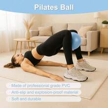 14 Inch Pilates Circle Set, Double-Layer Thick Handle, 3 Resistance Bands (20/30/45 Pounds), Anti Slip Mini Ball+Storage Bag, Including Training Guide - Blue - View 4
