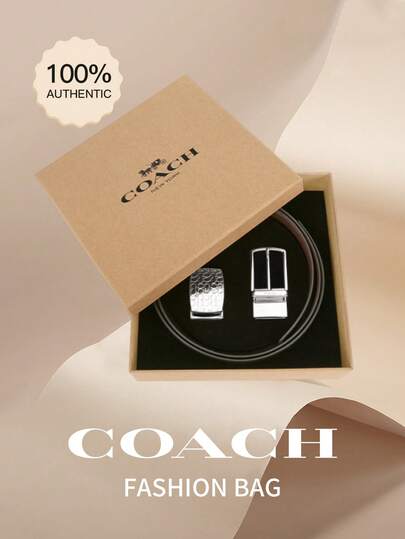 Coach Fine Men's Casual Leather Jeans Belts Alloy Prong Buckle Work Dress Belt For Men