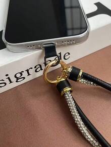1pc INSY Rhinestone Embellished PU Leather Wristlet Phone Lanyard Bag Charm - Multicolor - View 8