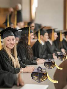 15pcs/Set Graduation Cap Gift Box, 2025 Graduation Decor, 2025 Tassel Candy Box, 2025 Graduation Party Supplies (Black, Gold) - Black and Gold With Yellow Tassels - View 8