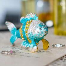 YU FENG Vintage Tropical Fish Trinket Box, Hinged Enamel Hand Painted Sea Animal Jewelry Box Ring Earrings Jewelry Organizer For Home Decor Gift,Fish-Blue - Fish-blue - View 3