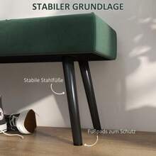 HOMCOM Upholstered Bench, Velvet Look, Bed Bench, Entryway Bench, X Pattern, Up To 120 Kg, For Bedroom, 100 X 36 X 45 Cm, Green - Dark Green - View 5