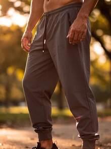 Men's Tactel Elastane Training Pants For Gym, Elastic Waistband, Drawstring And Functional Pocket, Summer, All, Regular Fit, Drawstring, Pocket - 灰色 - 查看 5