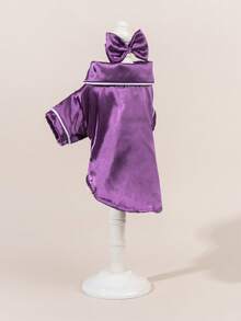 一套缎面睡衣和家居服，彼得潘领宠物连衣裙，蕾丝彼得潘领保暖加厚羊毛宠物连衣裙，适合猫狗 - 彩色 - 查看 3