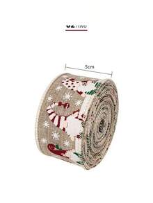 1pc New Santa Claus Head Woven Ribbon, Faux Linen Satin Ribbon, Edged Christmas Tree Decor Bow Pendant - Multicolor - View 10