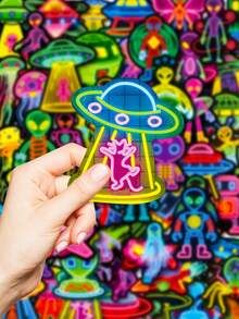 56 Buah Stiker Neon Alien, Stiker Vinyl Estetik untuk Scrapbooking, Buku Harian, Laptop, Bemper Mobil, Skateboard, Botol Minum, Komputer, Ponsel, Kartun, Helm, Stiker dan Decal Mobil - MultiWarna - View 2
