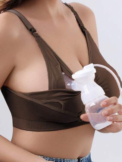 Khaki Hands-Free Nursing Bra With Breast Pump For Pregnant Women