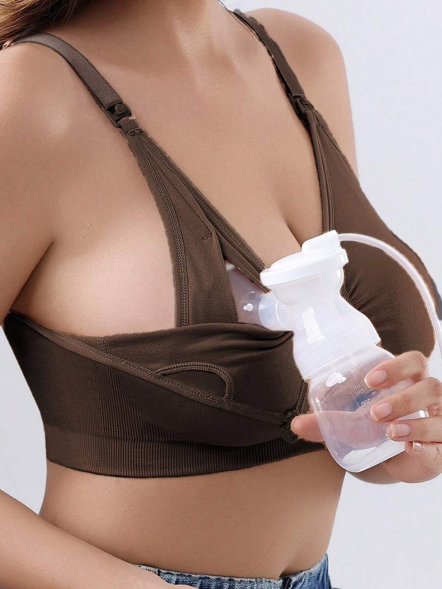 Khaki Hands-Free Nursing Bra With Breast Pump For Pregnant Women - Coffee Brown - View 1