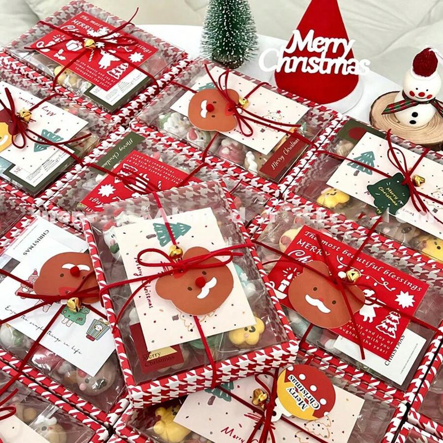Christmas Atmosphere Decorative Frosting Cookie Box Baking Cookies Candy Transparent Box Houndstooth Christmas Packaging Box - 見詳情;千鳥格盒子 - 查看 1