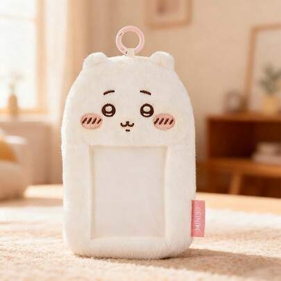 Miniso Chiikawa Series Plush Card Holder Pendant Multi-Character Cute Style Short Plush Material Card Slot Design & Hanging Loop Portable Card Storage & Bag/Key Decoration Pendant(1 PC)