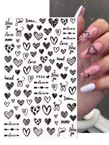 2 miếng dán móng tay hình trái tim 3D màu đen, họa tiết chấm tròn đơn giản chủ đề tình yêu, tự dính, dùng để trang trí móng tay, làm móng tại nhà, đám cưới, ngày Valentine. - màu đen - Xem 5