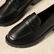 Giày lười đế dày, thoải mái, đa năng, không gây mỏi, phong cách Preppy School Office Home Casual Slip-On Loafers dành cho nữ - màu đen - Xem 9