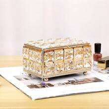 ELLDOO Crystal Jewelry Box Rectangle Trinket Organizer With Lid Earrings Rings Vintage Treasure Keepsake Box For Valentine Wedding Dresser Bedroom Decoration, Gold,Large,Gold - Gold - 查看 6