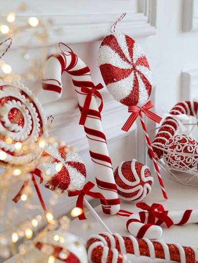 1pc Christmas Decoration Foam Pendant, Red & White Plush Pendant, Christmas Candy Cane Lollipop Pendant, Christmas Tree Decoration Pendant, Room Decor, Photography Prop, Suitable For Christmas Indoor/Outdoor Decoration, Shop Window, Holiday Scenes, Bar, Birthday Party, Party Atmosphere Decoration