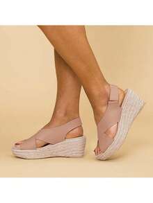 Platform Sandals For Women, Summer Women's Thick-Soled Roman Sandals Retro Wedge Espadrilles Slip On Casual Beach Shoes - 棕色 - 查看 4