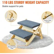 Wood Pet Stairs/Pet Steps 2-In-1 Foldable Wooden Dog Stair For Beds Sofa And Cars Dog Stairs And Ramp With 4 Steps For Small Medium Large Pet Up To 150 Lbs - 兩步 - 查看 4