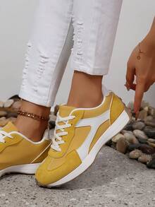 2025 Vintage Retro Style Lace-Up Casual Sneakers, Comfortable Platform Shoes For Women, Suitable For Outdoor Travel, Daily Commute, Lightweight Leisure Sports Shoes, Fits US Size 3.5-13 - Yellow - View 4