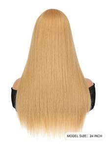 24-Inch Synthetic Wig With Bangs, Long Straight Golden Hair, Heat Resistant Synthetic Fiber Wig Suitable For Daily Wear - Multicolor - View 6