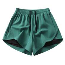 2-In-1 Women Shorts, Summer Sports Casual Running Shorts With Anti-Chafing Lining - Green - View 3