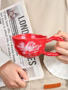 1pc Ceramic Mug With Ball Handle Design, Suitable For Home, Office Coffee Cup, Water Cup, Milk Tea Cup, INS Style