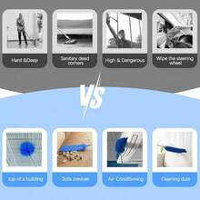 Microfiber Feather Duster, Multi-Piece Cobweb Removal Duster Set, With 100-Inch Extension Rod, Flexible And Telescopic Cleaning Duster, Suitable For Ceiling Fans, Blinds, Furniture And Cars. - Blue - View 2