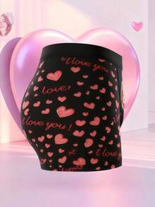 1pc Customized Photo & "I Love You" Heart Print Black Elastic Fabric Comfortable Fitted Romantic Personalized Briefs, Valentine's Day Gift - Multicolor - View 4